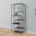 thumbnail image 1 of 72 Inch Wood Bookcase, Geometric Metal Frame, 7 Shelves, Gray, Brown, 1 of 5