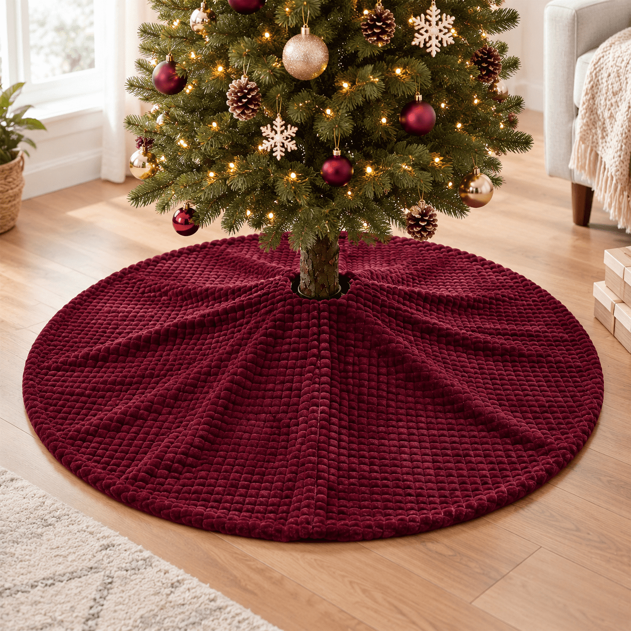 72 Inches Burgundy Red Extra Large Plush Christmas Tree Skirt - Walmart.com