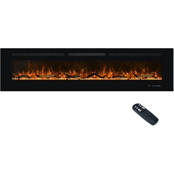 Dreamflame 72 inches Recessed & Wall Mounted Electric Fireplace with 13*13 Flame Effects, 750/1500W Thermostat, Black