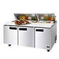 thumbnail image 1 of 72 Inches Sandwich Salad Prep Table Refrigerator - KITMA 32.8 Cu. Ft 3 Door Food Prep Station Table with Cutting Board and 18 Pans, 33 °F - 38°F, 1 of 8