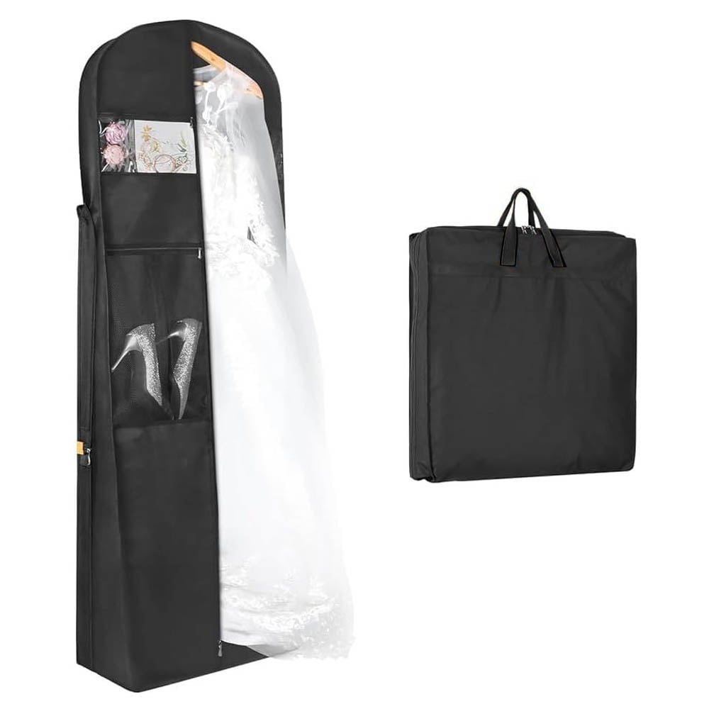 72 Inches Wedding Dress Garment Bag, Portable Wedding Dress Carry Bag with Accessory Pockets, Gusseted Dress Bag, Bridal Dress Travel Bag, Zippered Bag for Wedding Dress Puffy Gown