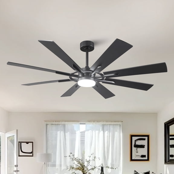 72" Industrial Black Large Smart DC Motor Ceiling Fan with Dimmable LED Light and Remote