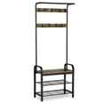 thumbnail image 1 of 72" Industrial Coat Rack Shoe Bench with Storage Shelf, Entryway Hall Tree, Wood Look Accent Furniture with Metal Frame, 3-in-1 Design, Easy Assembly, 1 of 8