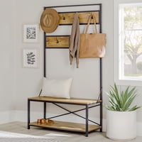Walker Edison Industrial Hall Tree with Bench and Coat Hooks