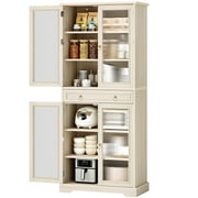 Kitchen Pantry Cabinet with Adjustable Shelves and Acrylic Doors, 72" Large Storage Cabinets with Drawer for Dining Living Room, White Oak