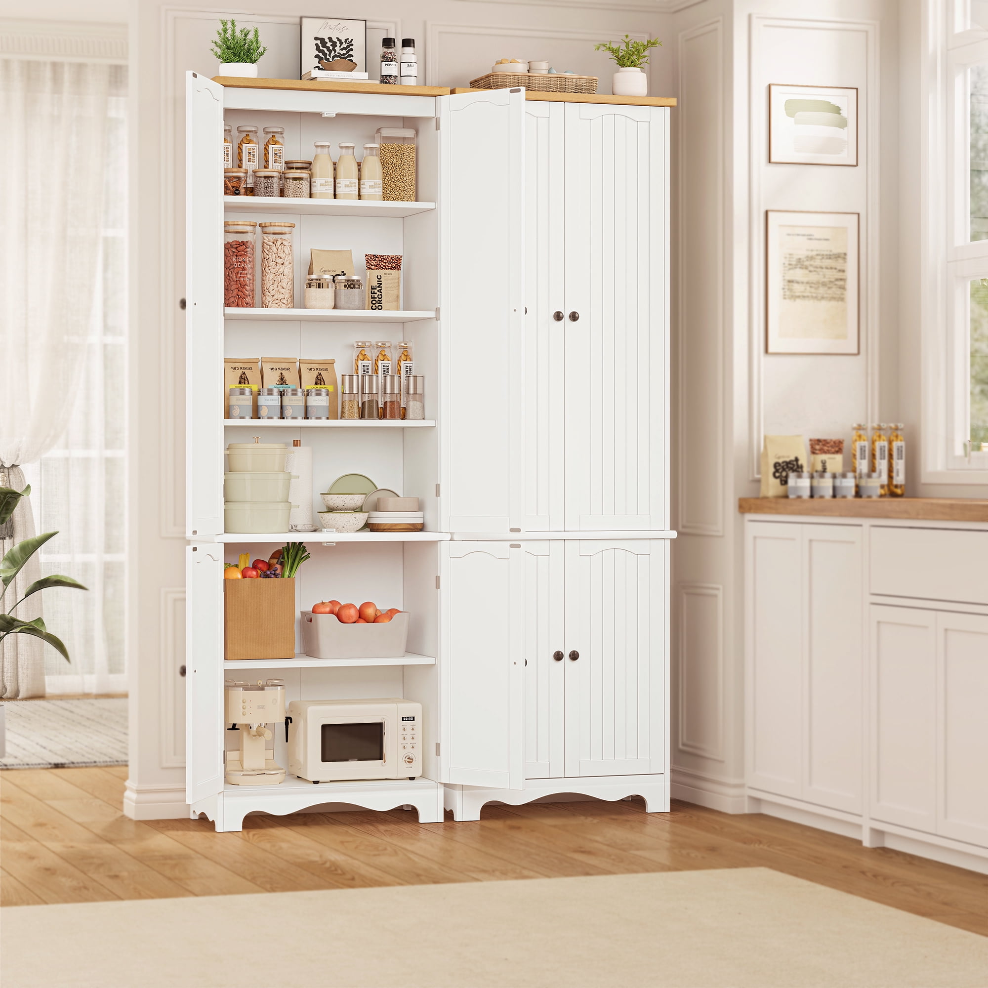 72" Kitchen Pantry Cabinet, Freestanding Storage Cabinets, Tall Food Pantry with Doors and Adjustable Shelves, Tall Storage Cabinets for Kitchen Dining Room Living Room, White
