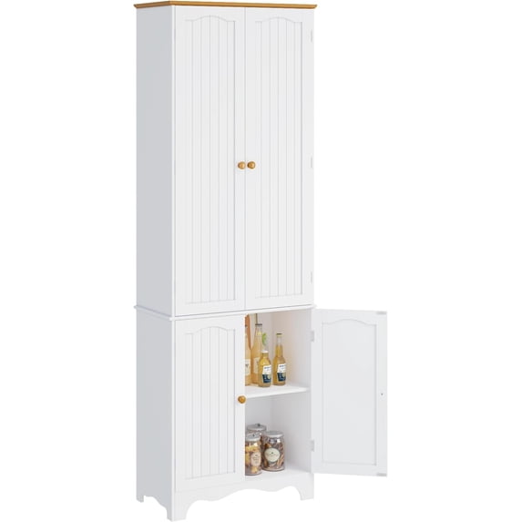 72" Kitchen Pantry Cabinet, Freestanding Storage Cabinets, Tall Food Pantry with Doors and Adjustable Shelves, Utility Floor Cabinet for Kitchen Dining Room Living Room, White
