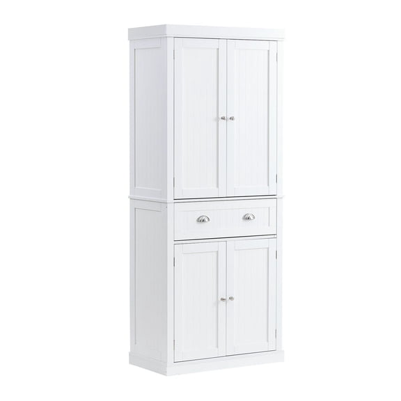 72" Kitchen Pantry Cabinet, Freestanding Storage with Doors & Shelves, White