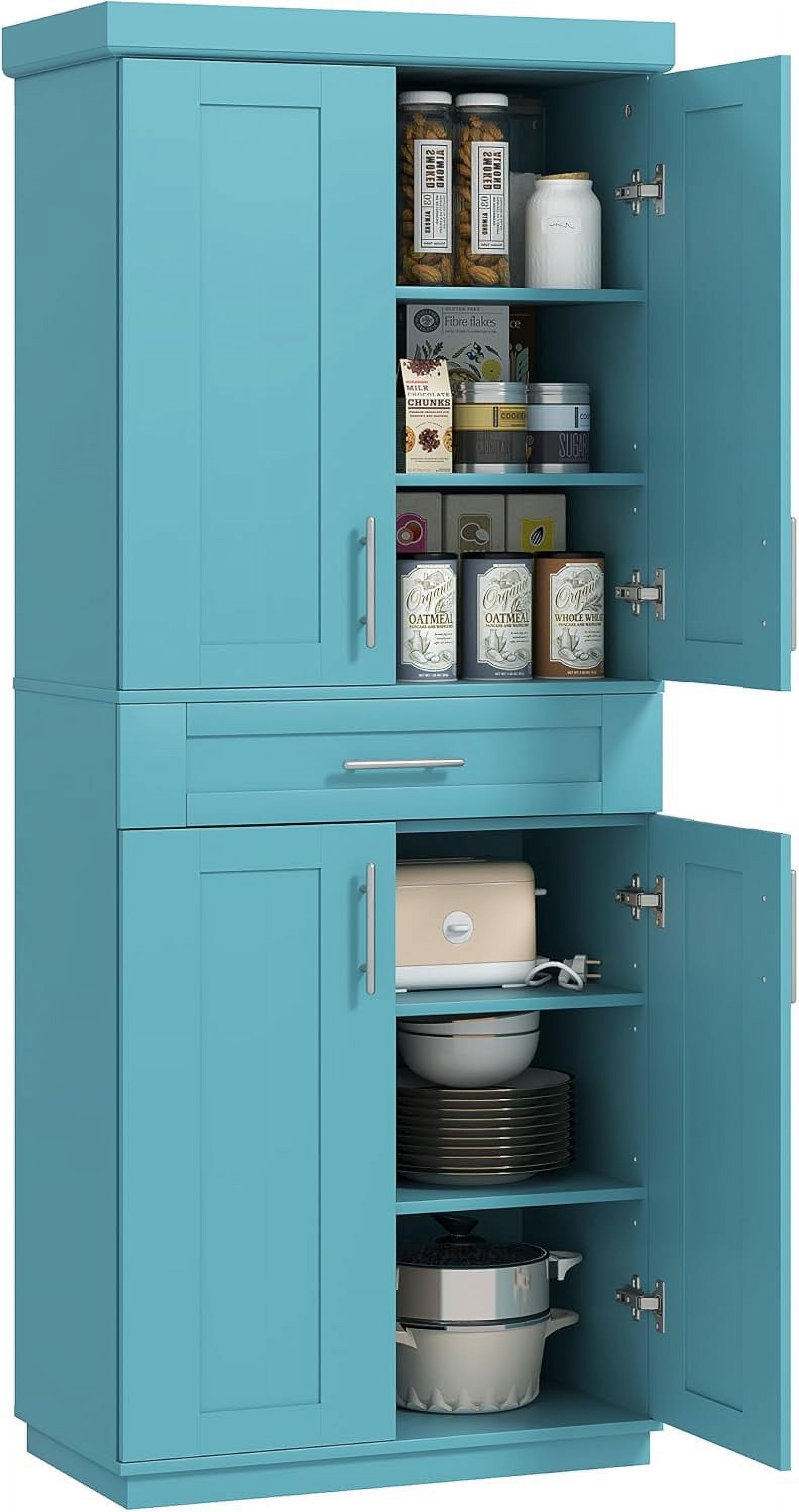 SinCiDo Arched Kitchen Pantry Storage Cabinet 71 Inch Tall Wood Adjustable Shelves 2 Doors 2 Drawers