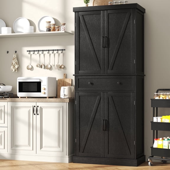 72" Kitchen Pantry Cabinet, Tall Pantry Storage Cabinet with Adjustable Shelves and Drawer, Black Kitchen Cabinet Buffet Cupboards Storage Cabinet for Home Office Use (16" D x 30" W x 72" H)