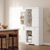 72” Kitchen Pantry Cabinet, Tall Storage Cabinet with 4 Doors and 1 Drawer, Cupboard with 6 Hanging Shelves and Adjustable Shelves for Kitchen, Dining Room, Living Room