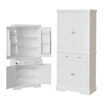 72 in Kitchen Pantry Storage Cabinet, Freestanding Food Pantry Cabinet with Drawer, Modern Wood Cupboard with 6 Door Shelves and 4 Adjustable Shelves for Ding Room, White