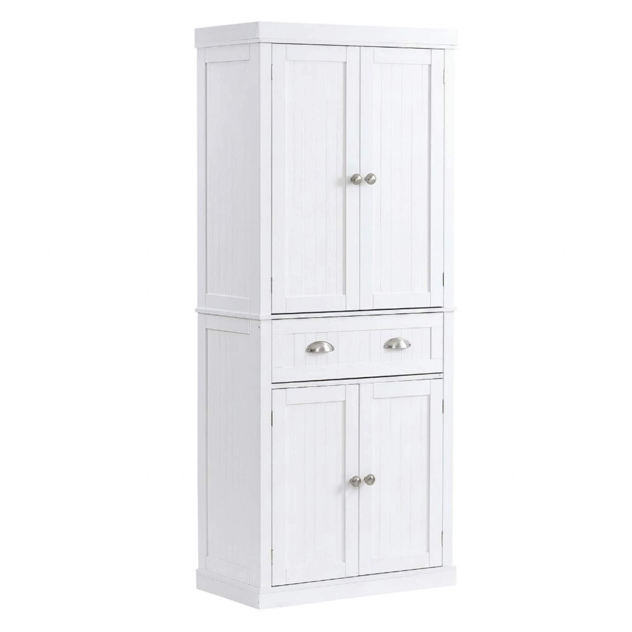 72" Kitchen Pantry Storage Cabinet, Tall Freestanding Utility Cabinet with Doors, Drawer and 3 Adjustable Shelves, White Food Buffet for Kitchen, Dining Room, Laundry