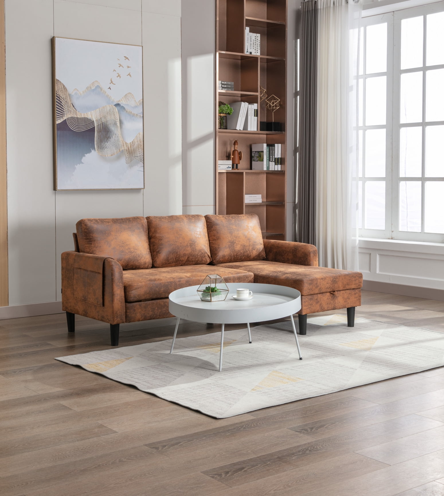 72" LShape Convertible Sleeper Sectional Sofa with PullOut Bed, 3