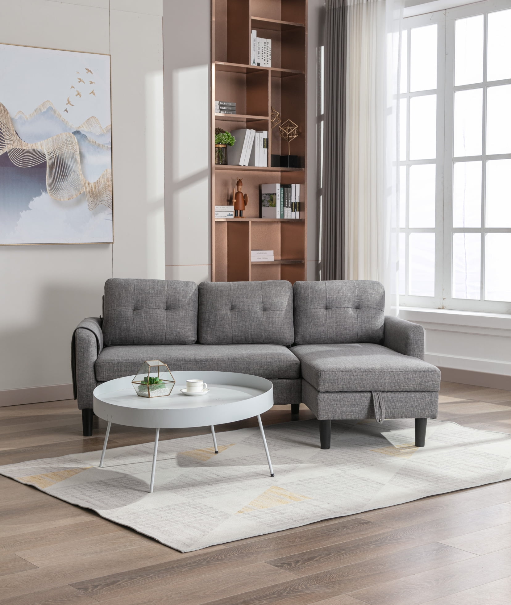 72" LShape Convertible Sleeper Sectional Sofa with Storage Chaise and