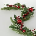 thumbnail image 1 of 72"L Sullivans Artificial Jingle Bell Holly Pine Christmas Garland, Green-Red, 1 of 6