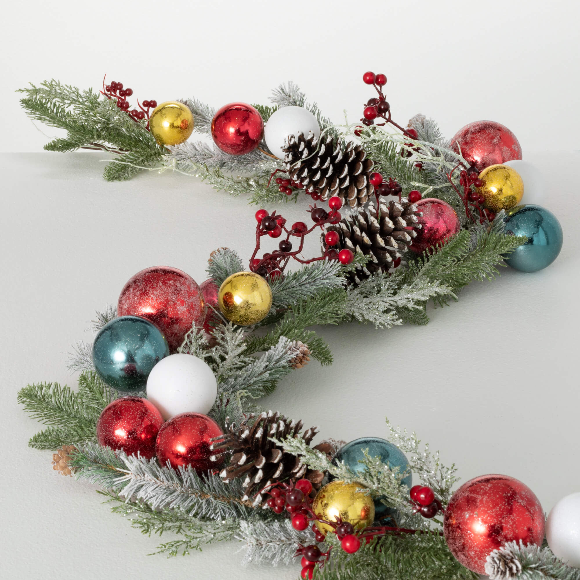 72"L Sullivans Artificial Shiny Ball Frosted Christmas Garland, Multicolor