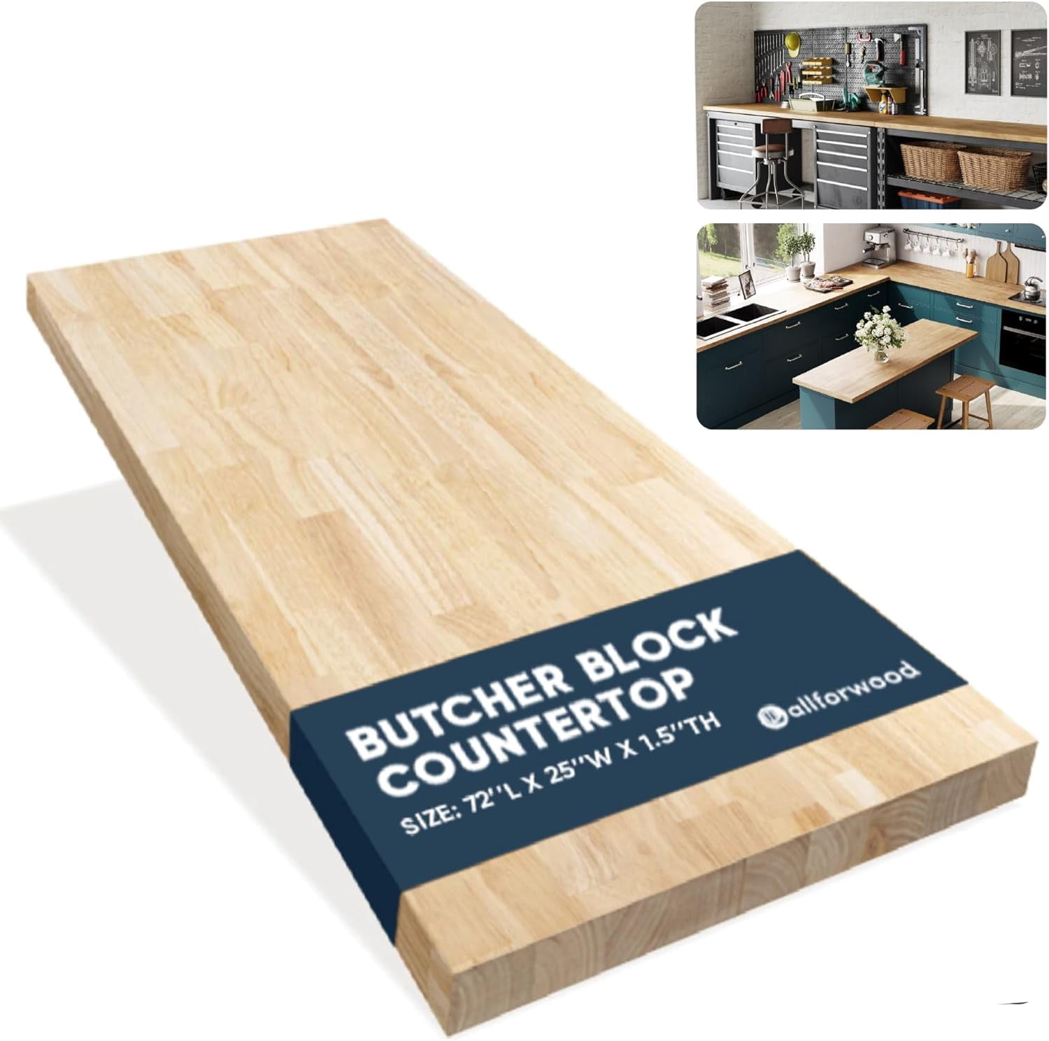 72''L x 25''W x 1.5''Th Hevea Premium Solid Wood Butcher Block ...