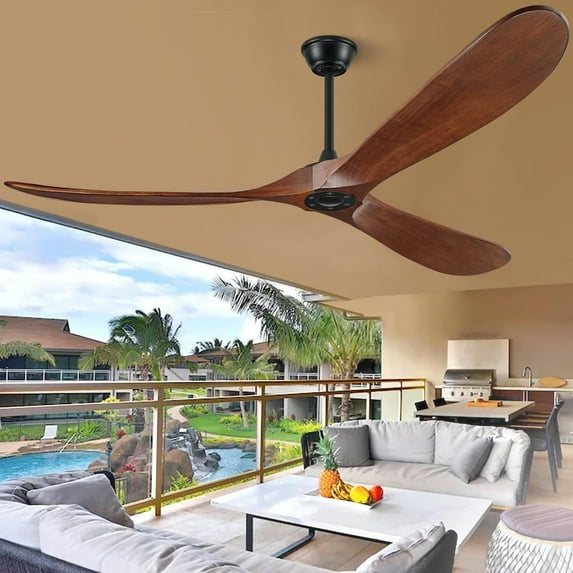 72" Large Modern Ceiling Outdoor/Indoor Fan, No Light with Remote (Dark Walnut) - New
