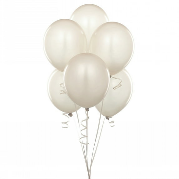 72 Latex Balloons 12" with Clips and Curling Ribbon - Ivory