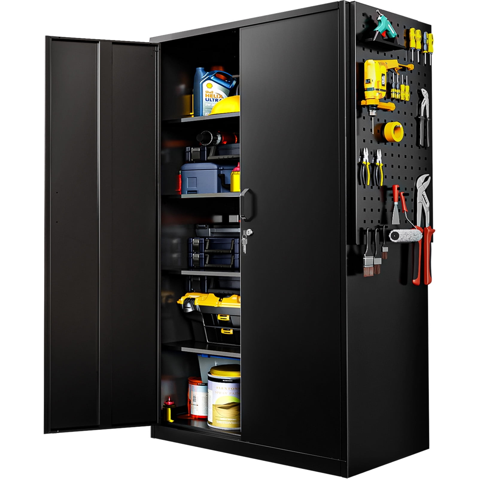 72" Lockable Metal Garage Storage Cabinet with 5 Adjustable Shelves & 2 Removable Pegboard，1000 LBS Capacity Heavy Duty Steel File Tool Cabinet, for Garage, Office, Home (Black) - Walmart.com