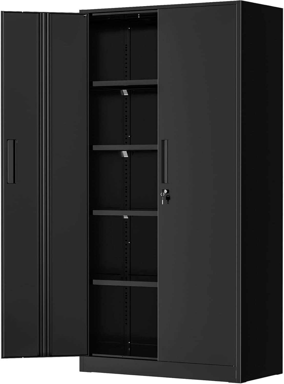 72 Locking Metal Garage Cabinet with 4 Adjustable Shelves and 2 Doors (Black)