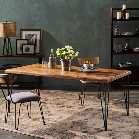 72" Long Rectangular Wood Dining Table with Industrial Design / Easy to Clean for Family Use