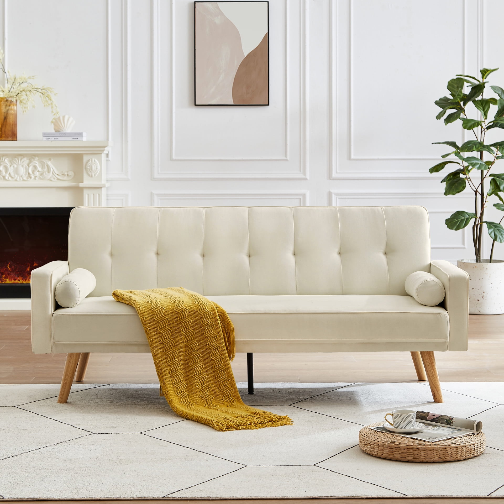 HOMCOM Modern Accent Chairs With Cushioned Seat, Upholstered Linen-Feel Armchair For Bedroom