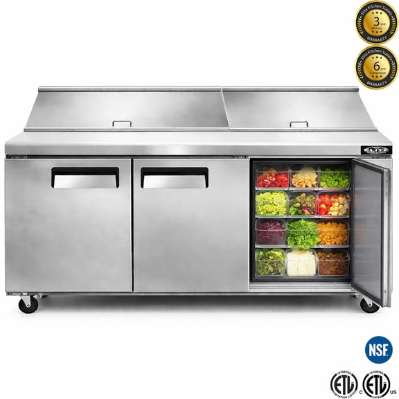 72" Mega Top Sandwich Prep Table Refrigerator, 3-Door NSF Commercial Refrigerated Prep Station, Refrigerated Prep Refrigerator