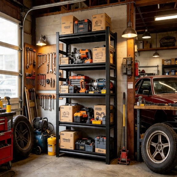 72" Metal Garage Shelving Unit, Heavy Duty 5-Tier Adjustable Storage shelves, Steel Shelving, 3000 lbs, Industrial Shelves for Heavy Tools & Equipment, Ideal for Garage, Basement, Black, 36*16*72