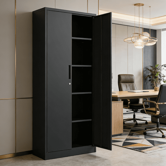 72" Metal Garage Storage Cabinet with Locking Doors and 4 Adjustable Shelves | Steel Lockable Cabinet for Home Office, Classroom, Pantry, Tool Storage
