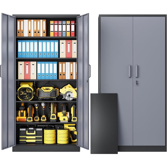 72" Metal Locker Storage Cabinet,72" Tall Locking Cabinet with Doors and Adjustbale Shelves,File Cabinets for Basement,Garage,Home Office