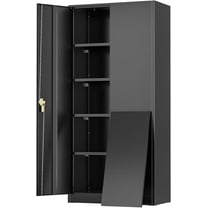 72” Metal Storage Cabinet, Lockable File Cabinets with 2 Doors and 4 Adjustable Shelves, Steel Tool Cabinets with Lock for Office, Home, Gym, Black-Small