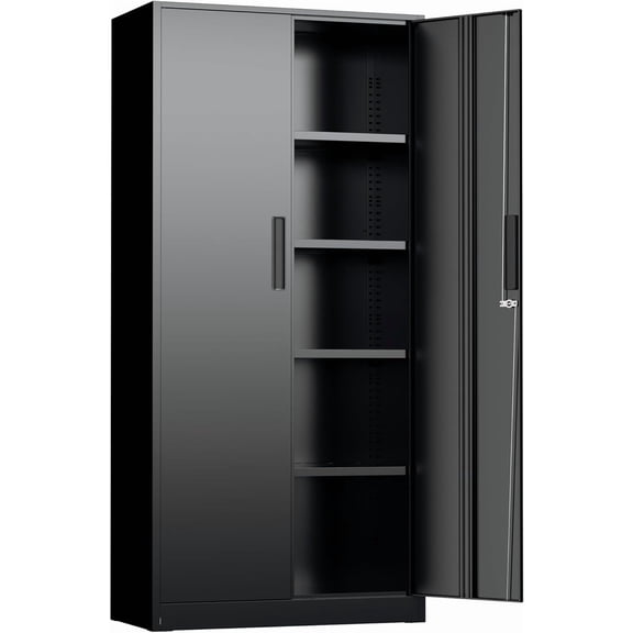 72” Metal Storage Cabinet, Lockable File Cabinets with 2 Doors and 4 Adjustable Shelves, Steel Tool Cabinets with Lock for Office, Home, Gym, Black-Small