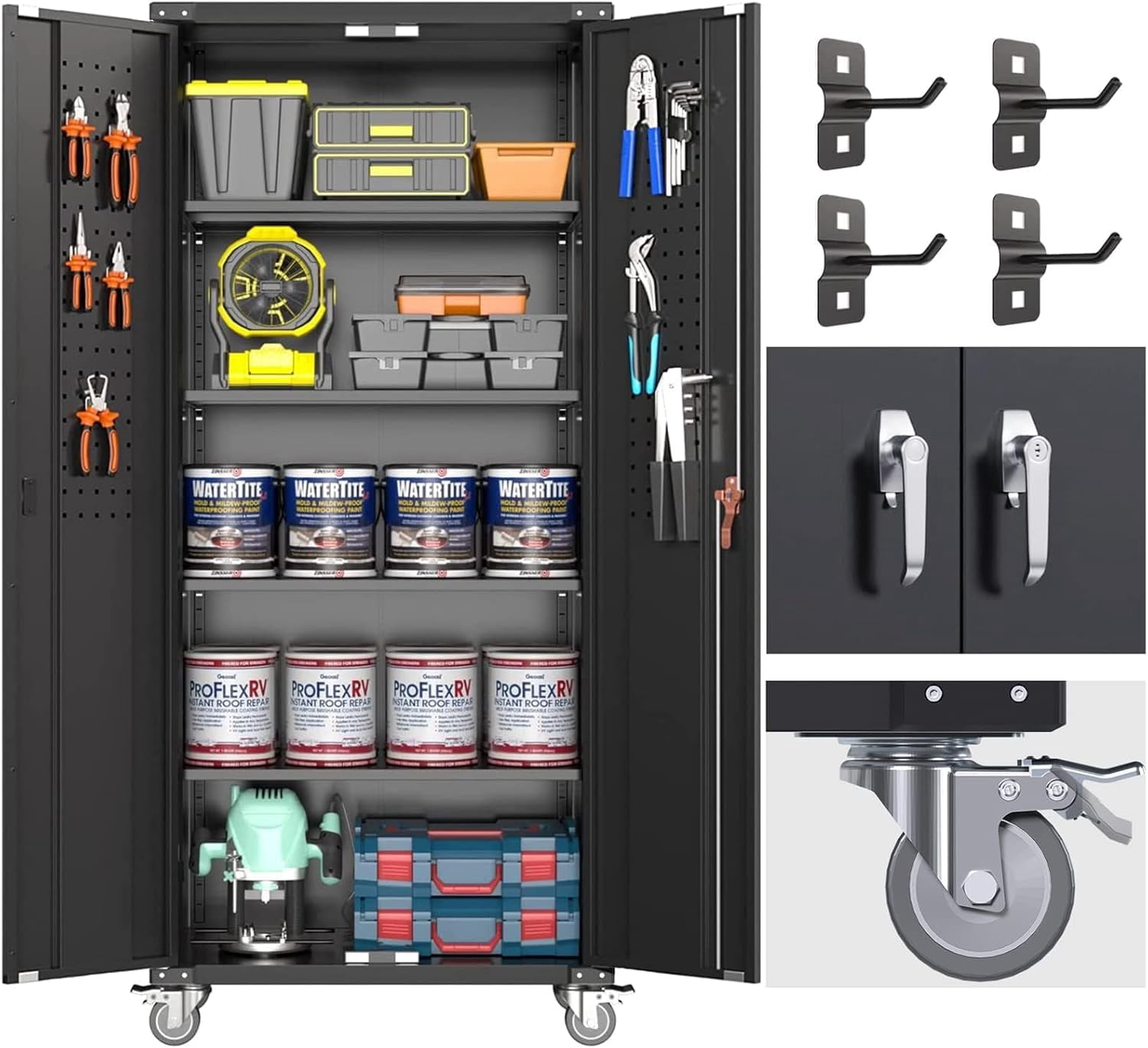 MoNiBloom Metal Storage Cabinet With Locking Door, 71" Garage Storage Cabinet With 6 Adjustable Shelves Steel Lockable File Office Home Grey White - View #8
