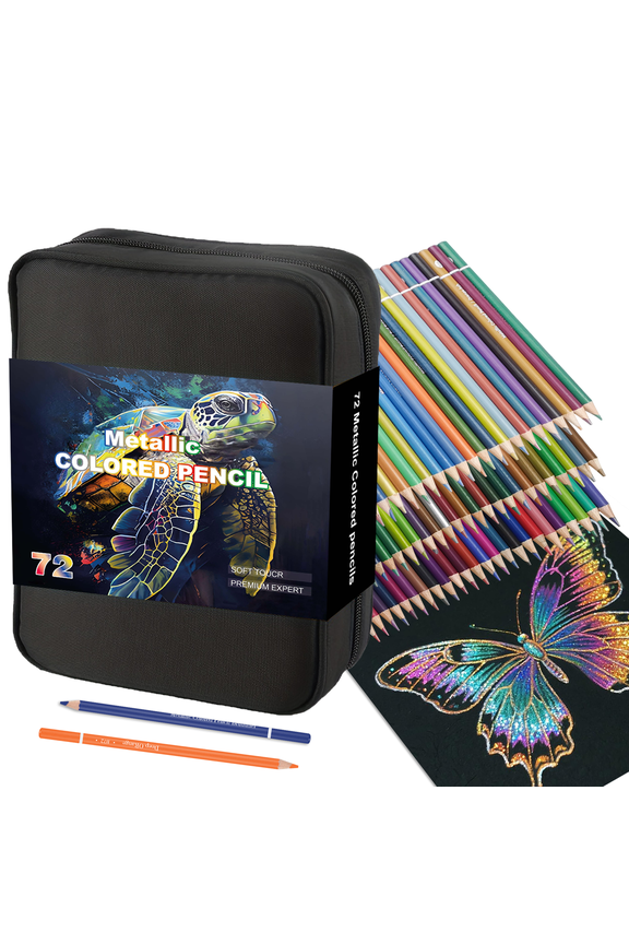 72 Metallic Colored Pencils Set with Carrying Bag, Premium Shiny Metal Finish Art Pencils for Adult Coloring Books, Sketching, Shading & Blending,Soft Core Vibrant Drawing Pencils for DIY Crafts, Scr