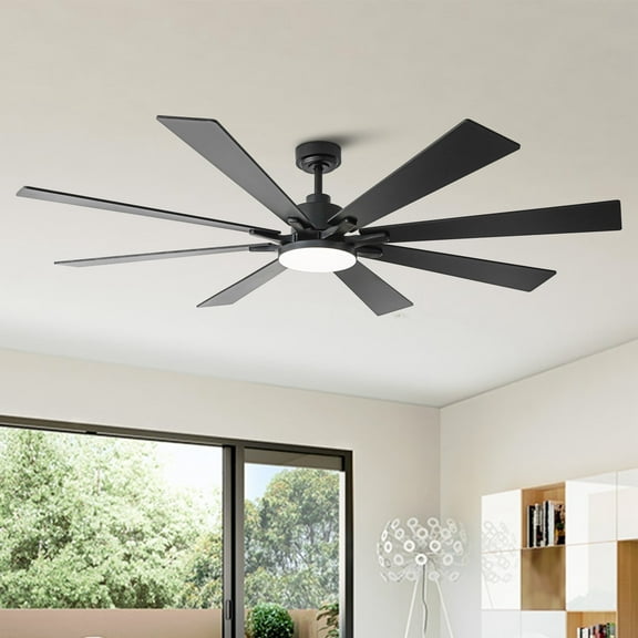 72" Modern Black Large Smart Ceiling Fan with Dimmable Light and Remote for Living Room and Great Room