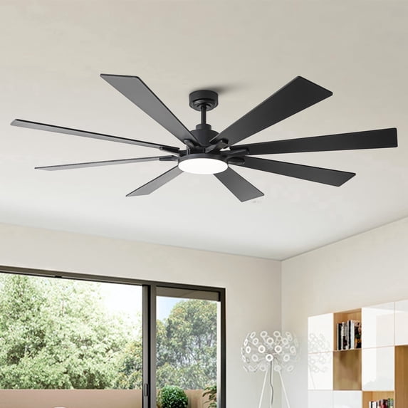 Vaczon 72" Modern Black Large Smart Ceiling Fan with Dimmable Light and Remote, APP Control