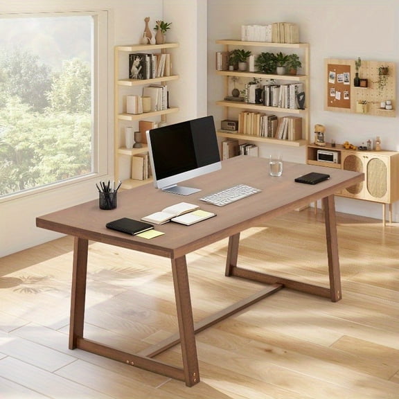 72" Modern Minimalist 6-Seater Dining Table, Premium Knot-Free Pine Rectangular Table with 220lb Capacity for Dining Room, Home Office, Living Room, Brown