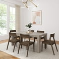 thumbnail image 1 of 72" Modern Solid Wood Dining Table Set, Seashell Wirebrush, + 6 Chairs Walnut, 1 of 6
