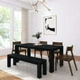 thumbnail image 1 of 72" Modern Solid Wood Dining Table Set with Bench, Black Wirebrush, + 4 Chairs Walnut, 1 of 12