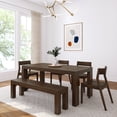 thumbnail image 1 of 72" Modern Solid Wood Dining Table Set with Bench, Walnut Wirebrush, + 4 Chairs Walnut, 1 of 13