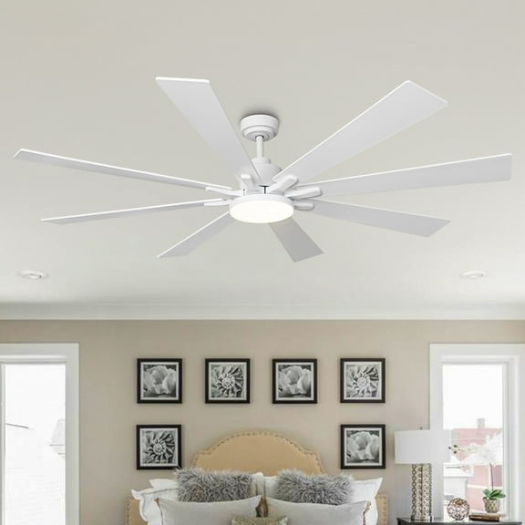 72" Modern White Dimmable Ceiling Fan DC Motor Indoor 8-Blade LED Windmill Ceiling Fan with Remote