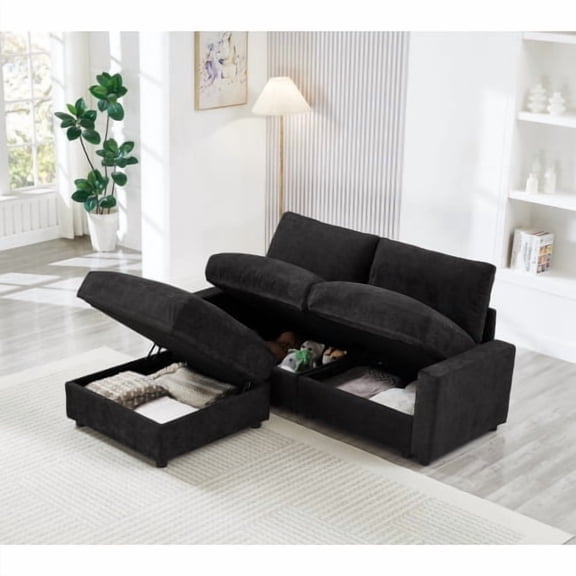 72" Modular Sectional Sofa, Storage Couch, Living Room Sofa With L Shaped Design Hidden Storage And Easy Assembly For Small Space And Apartment, Black