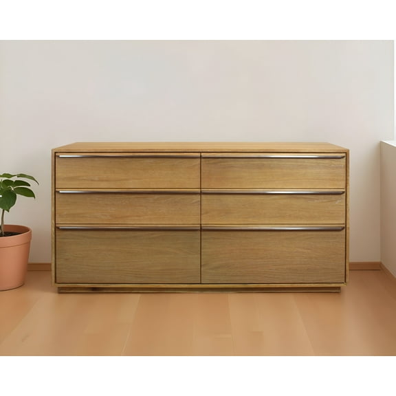 72" Natural Solid Wood Six Drawer Double Dresser