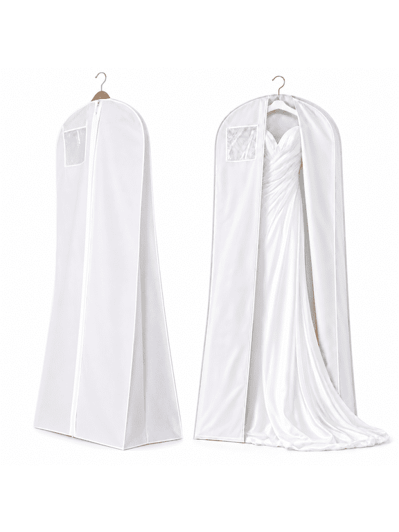 72" Wedding Dress Garment Bag with Clear Window, Breathable Long Dress Storage Cover for Closet Organization (White)