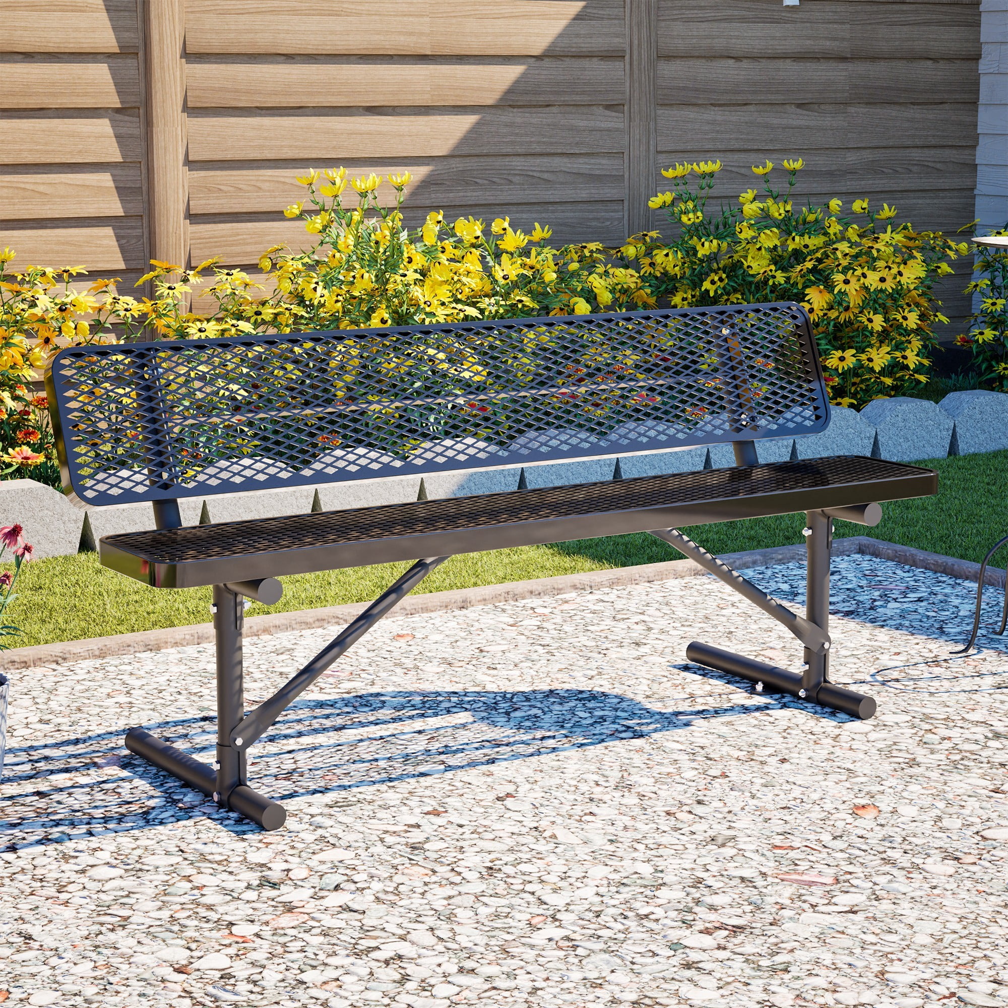 72" Outdoor Picnic Bench for 3-4 Person,All Weather Metal Outdoor Dining Chair for Garden,Patio,Park,School,Black