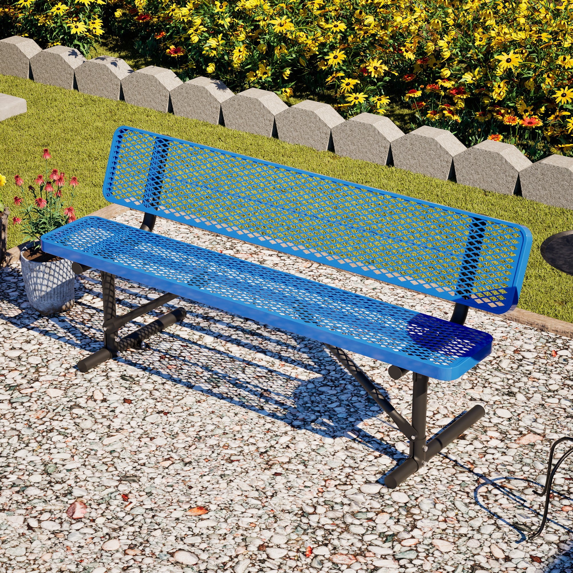 72" Outdoor Picnic Bench for 3-4 Person,All Weather Metal Outdoor Dining Chair for Garden,Patio,Park,School,Blue