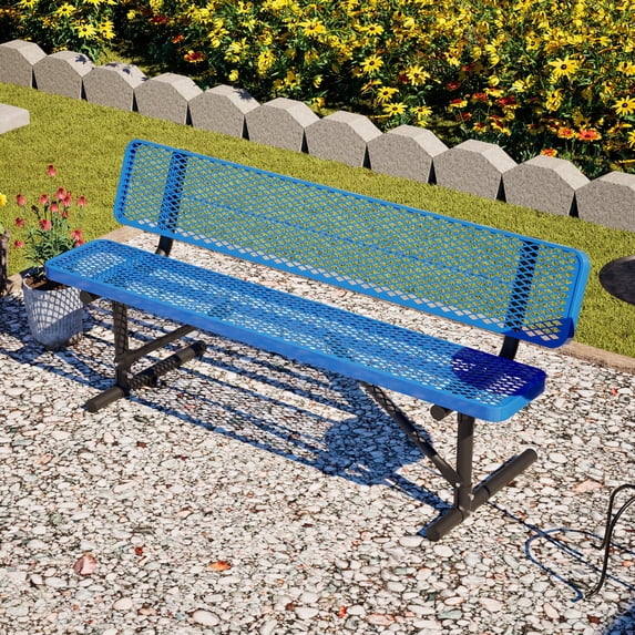 72" Outdoor Picnic Bench for 3-4 Person,All Weather Metal Outdoor Dining Chair for Garden,Patio,Park,School,Blue