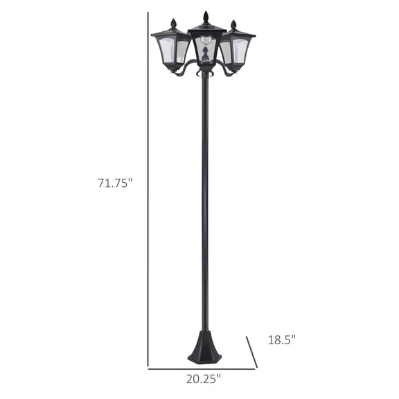 72" Outdoor Solar Light Post, All-Weather, Triple Head Lamp, Driveway, Black